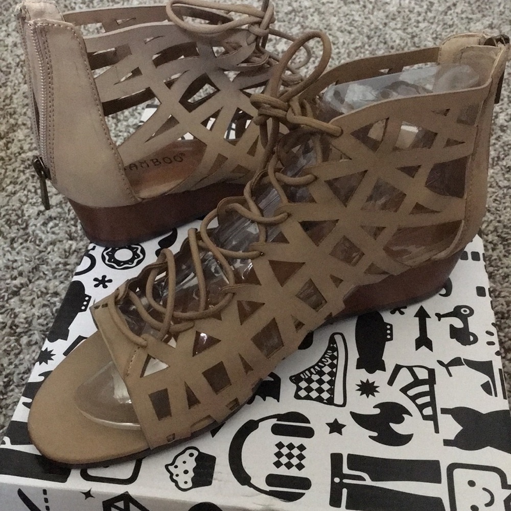 Tan low platform/wedge heel